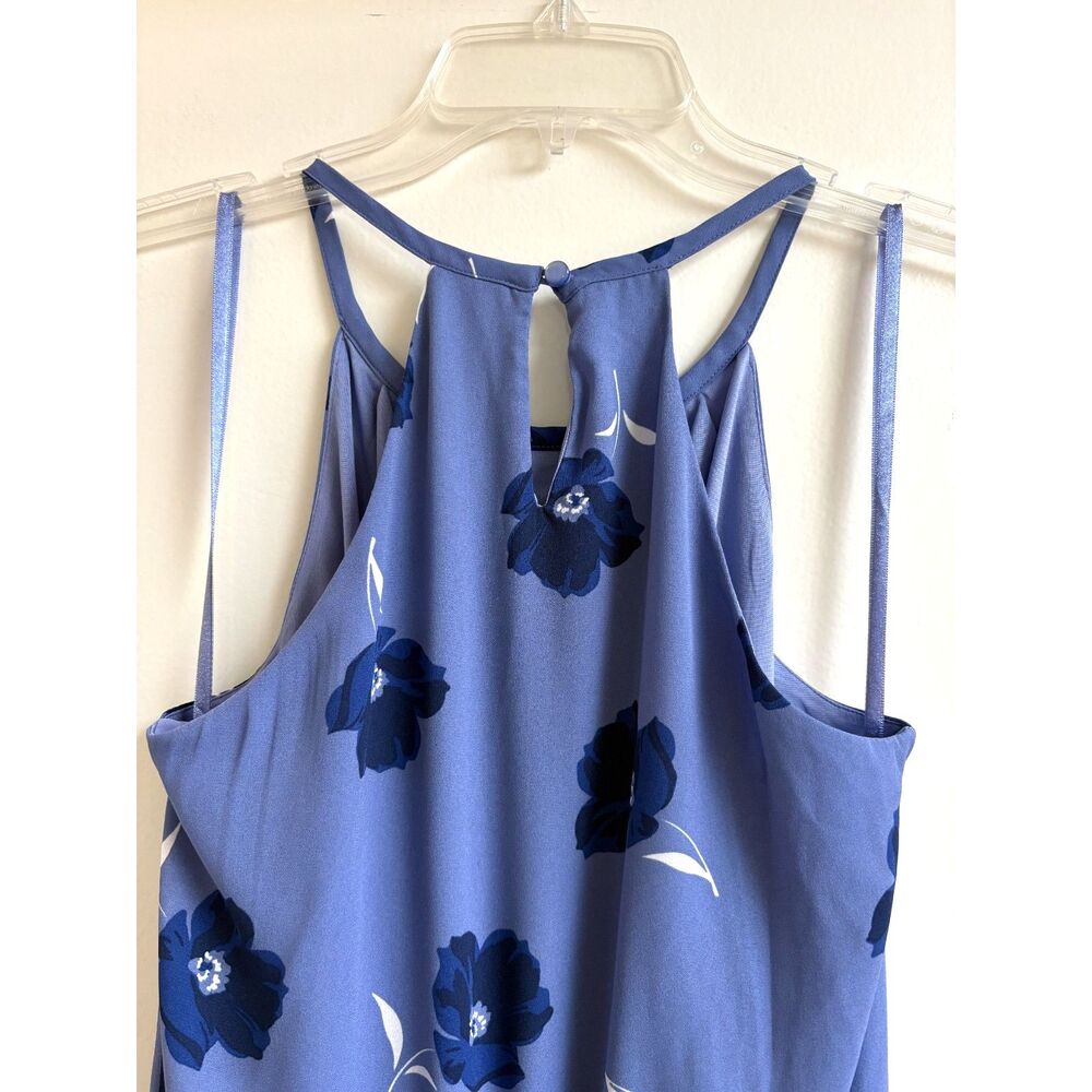 Banana Republic Chiffon Halter XS S Blue Floral Wedding Guest Keyhole Sun Dress - Picture 8 of 10